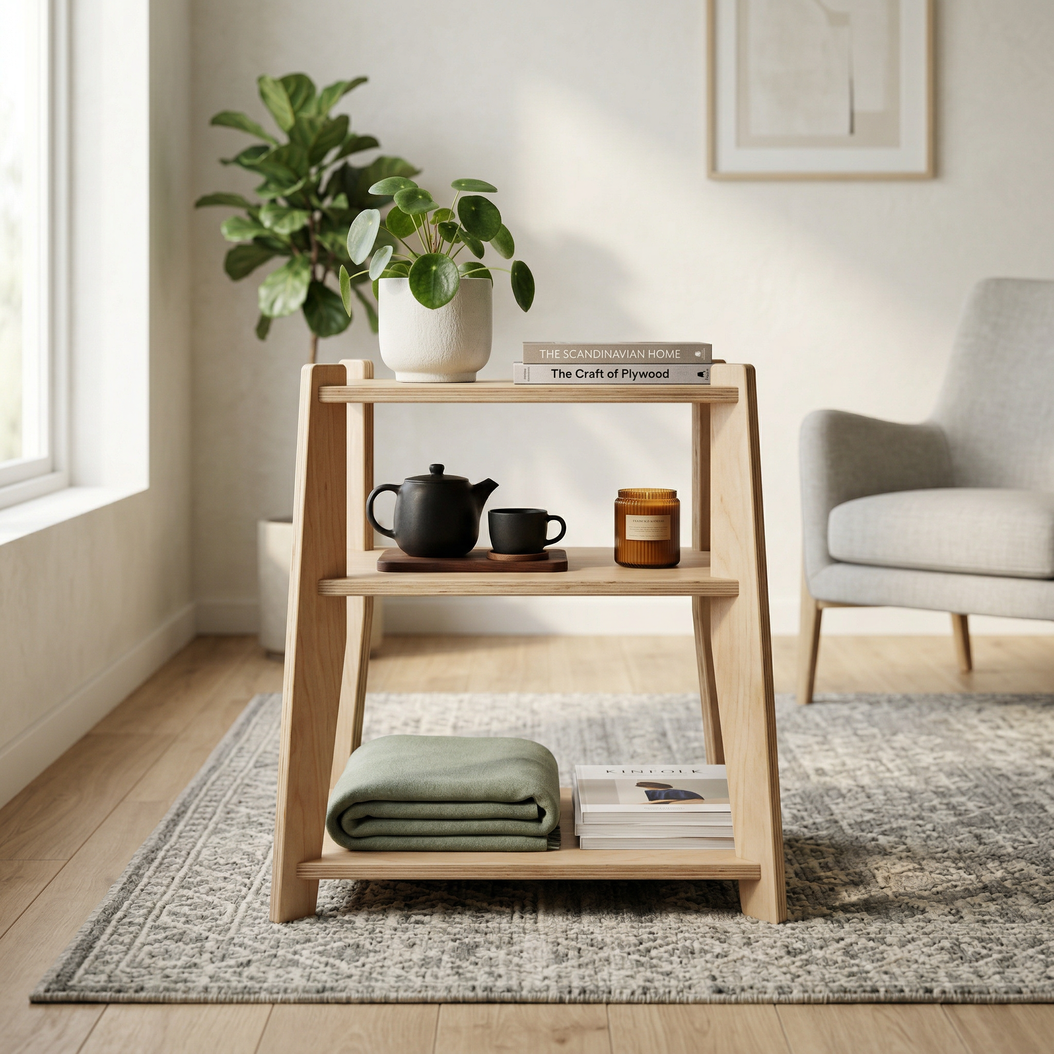 Minimalist 3-Tier Birch Plywood Nightstand