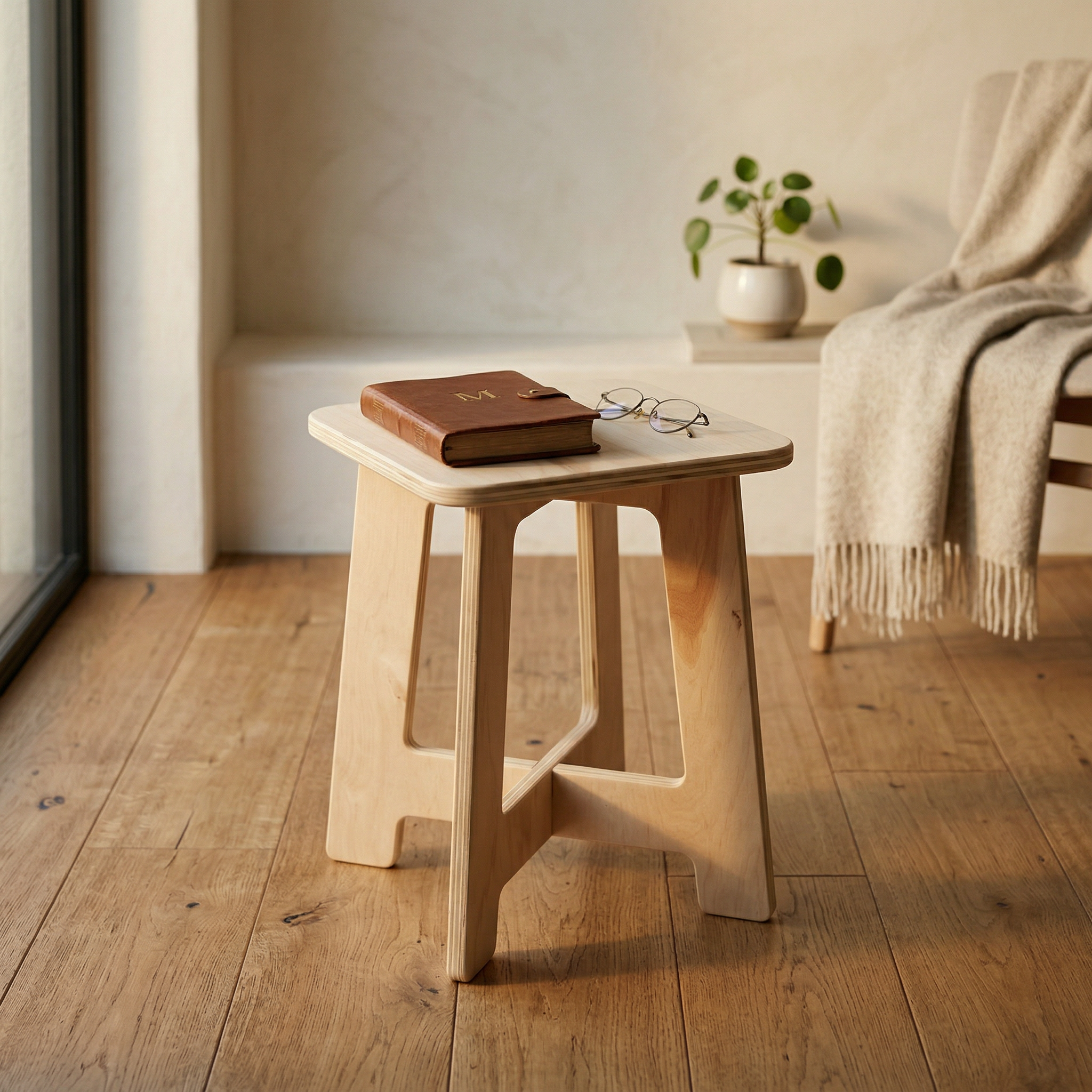 Minimalist Square Plywood Stool