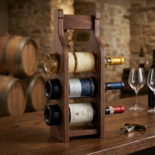 Handcrafted Walnut 3-Bottle Wine Rack