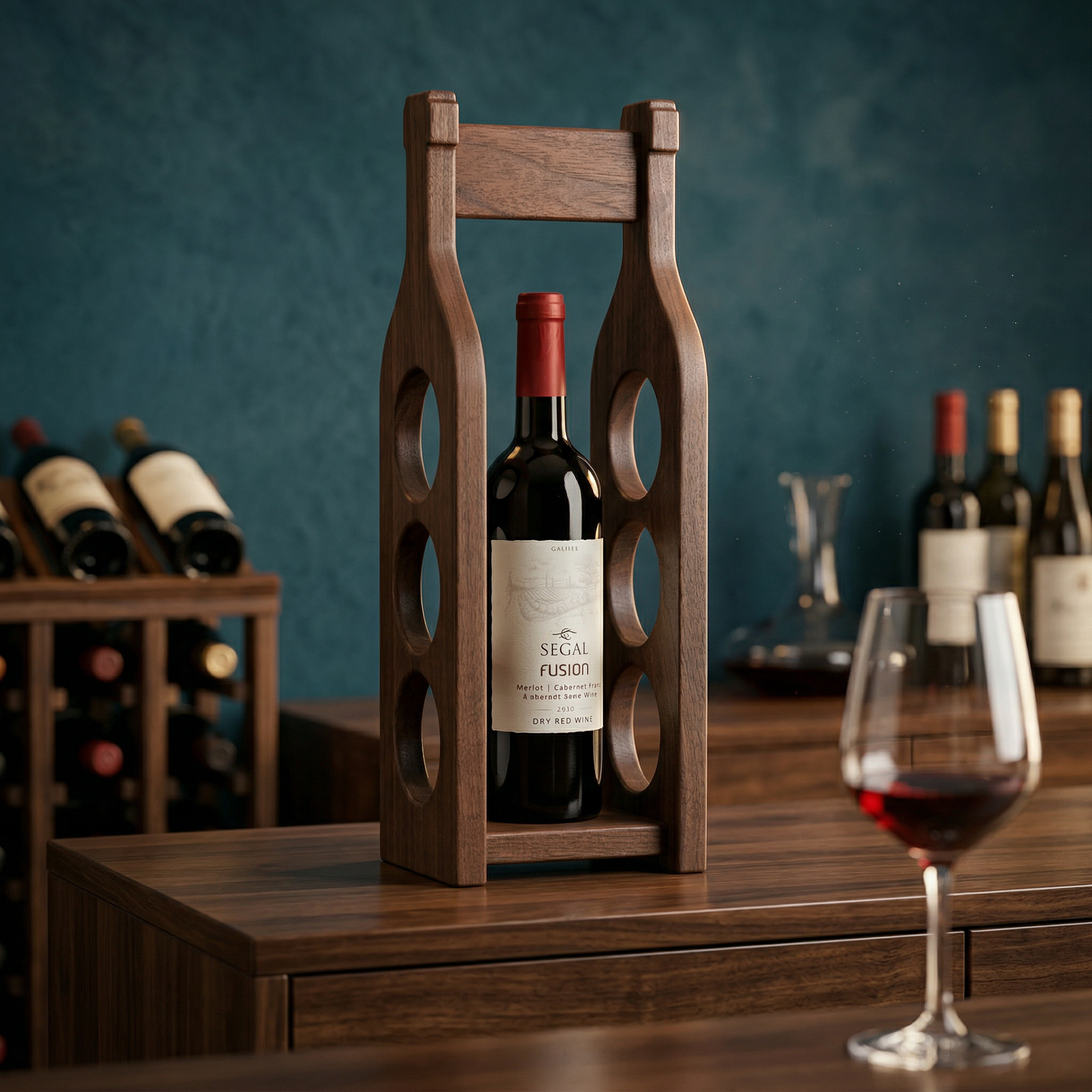 Handcrafted Walnut 3-Bottle Wine Rack