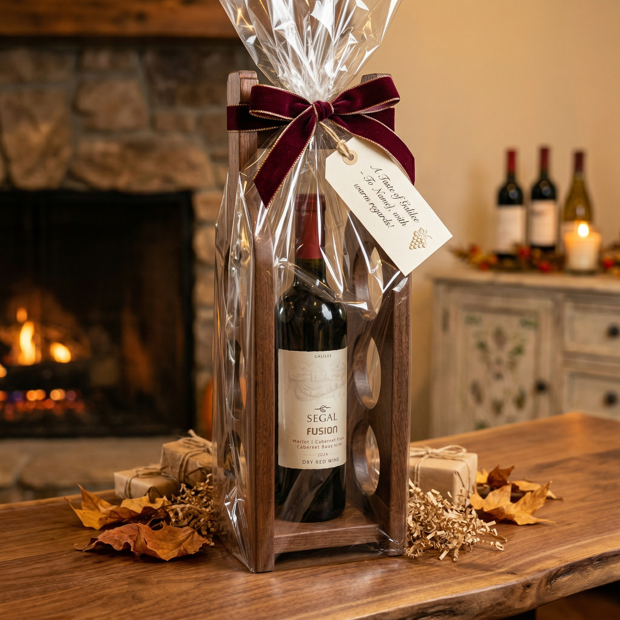 Handcrafted Walnut 3-Bottle Wine Rack